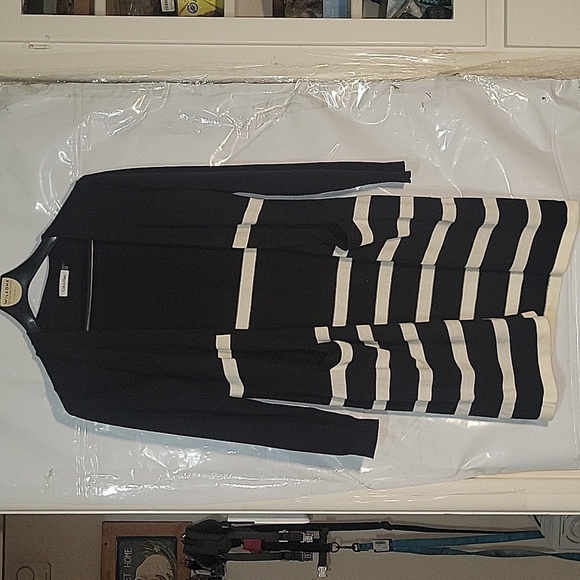 CALVIN KLEIN Sweater Dress Combo Cardigan Sweater Black Striped‎ M Contemporary - Picture 3 of 8